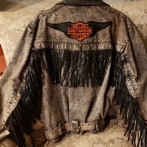 Men's denim/leather biker jacket.